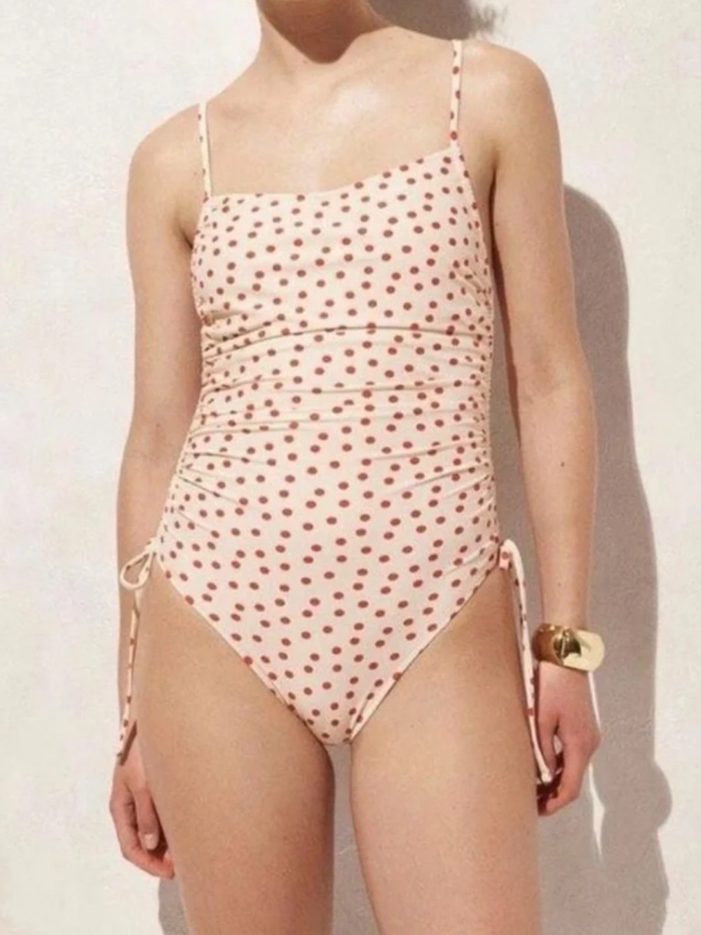 J. Crew Ruched squareneck one piece swimsuit in red dot